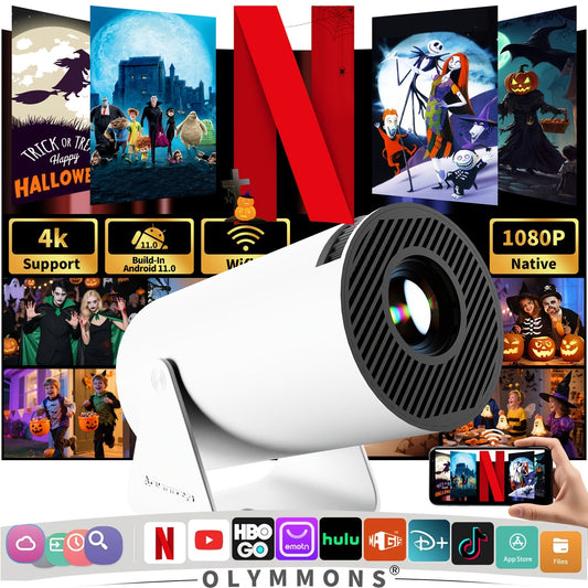 1x HY300 Pro Mini Portable Projector with Android 11.0 OS, 4K/1080P Smart Projector, Built-in Speakers, 180° Screen Rotation, Compatible with Netflix/YouTube/Hulu, Plug & Play Home Theater Projector for PC/Laptop-Free Movies